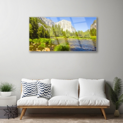 Akrilna slika Jezero Planinska šuma Priroda