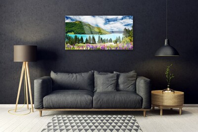 Fotografija na akrilnom staklu Planinski šumski krajolik jezera