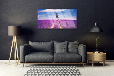 Fotografija na akrilnom staklu Lavanda Field Meadow Tree