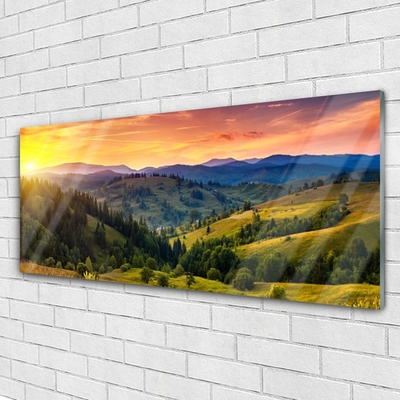 Fotografija na akrilnom staklu Krajolik livada zalazak sunca