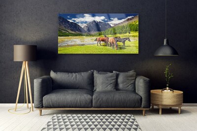 Fotografija na akrilnom staklu Planine Drveće Konji Životinje