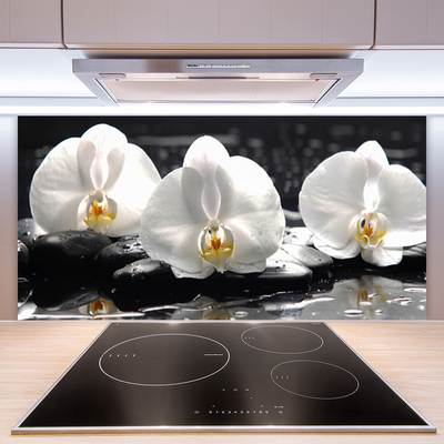 Kaljeno staklo za kuhinju Bijeli cvijet orhideje