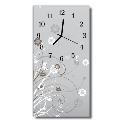 Stakleni pravokutni sat Art Grey cvjetni uzorak