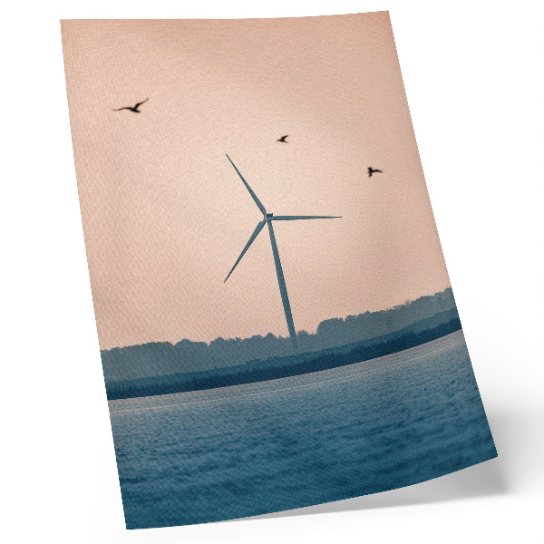 Dekorativni plakat Vjetrenjača okružena prirodom i pticama
