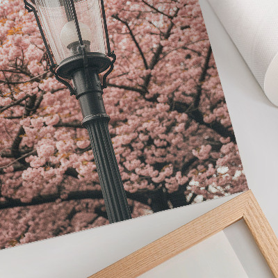 Zidni plakat Ružičasto drveće crna lampa nostalgična atmosfera