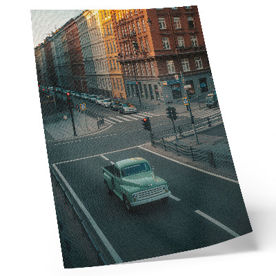 Dekorativni plakat Stambene kuće retro automobil atmosfera zalaska sunca