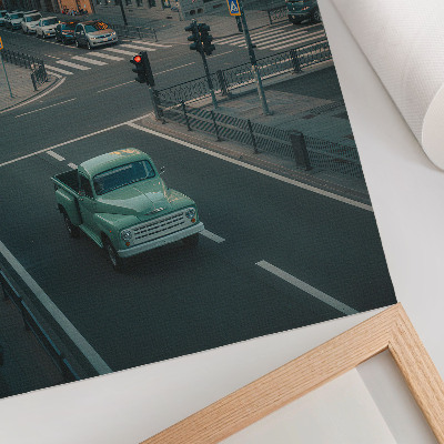 Dekorativni plakat Stambene kuće retro automobil atmosfera zalaska sunca