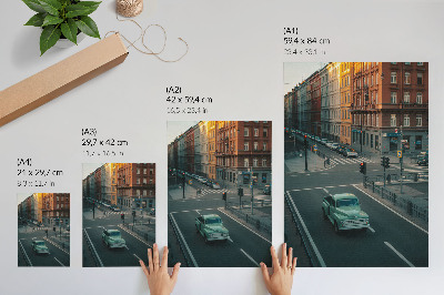 Dekorativni plakat Stambene kuće retro automobil atmosfera zalaska sunca