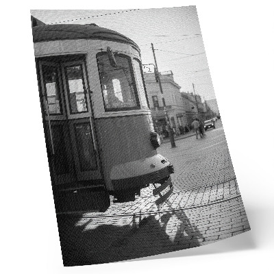 Dekorativni plakat Crno-bijeli tramvaj u centru grada