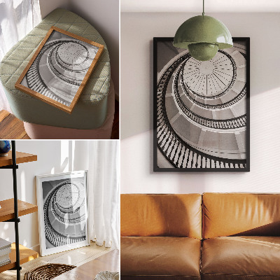 Plakat Crno-bijelo spiralno stubište, moderno i elegantno