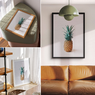 Zidni plakat Ananas s tirkiznim listovima na bijeloj pozadini