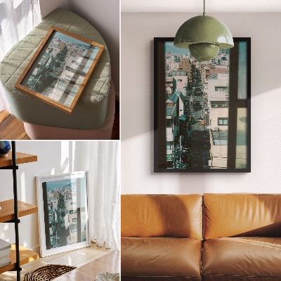 Zidni plakat Moderni urbani krajolik s planinama