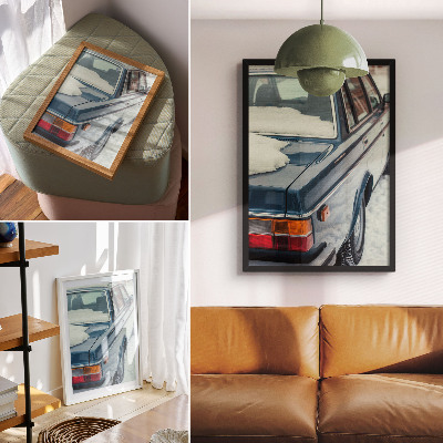 Dekorativni plakat Retro automobil na snježnoplavo-bijeloj pozadini
