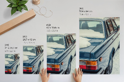Dekorativni plakat Retro automobil na snježnoplavo-bijeloj pozadini