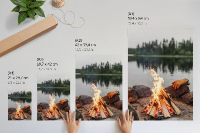 Zidni plakat Lomača jezero šuma kamenje rekreacija priroda