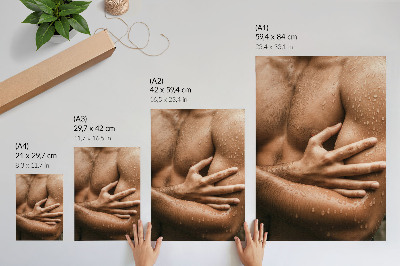 Plakat Detalji kože, kapljice vode, mišićava silueta