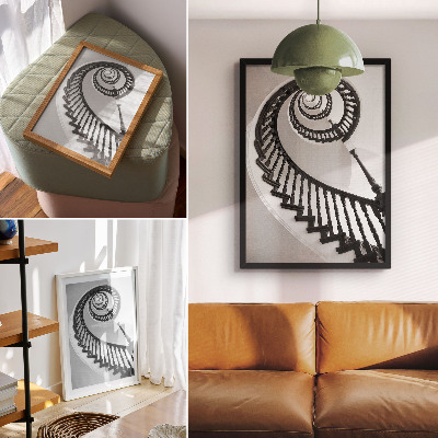 Plakat Spiralno stubište crno-bijela elegancija modernosti