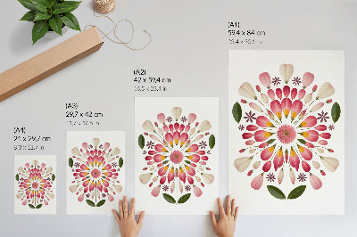 Zidni plakat Cvjetna mandala simetrija ružičasta krem ​​zelena
