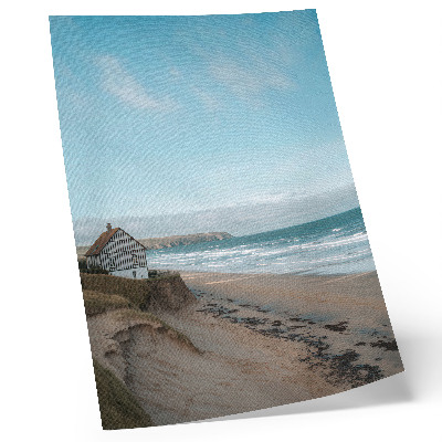 Plakat Plaža, valovi, kuća na litici, pastelne boje