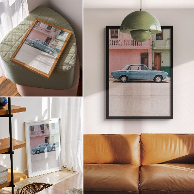 Plakat Klasični automobil pastelne zgrade retro šarm