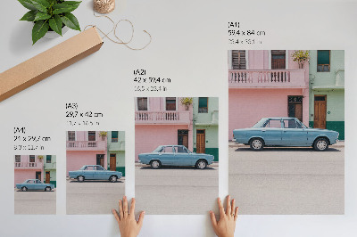 Plakat Klasični automobil pastelne zgrade retro šarm