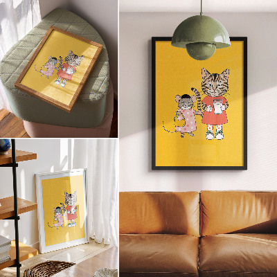 Zidni plakat Set boja za mačku i miša i likovi iz bajke
