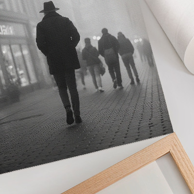 Zidni plakat Figura u šeširu, magla, kišobrani, misterij