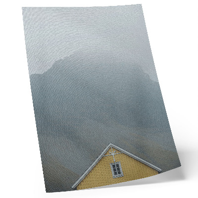 Zidni plakat Žuta kuća magla planine mirna atmosfera