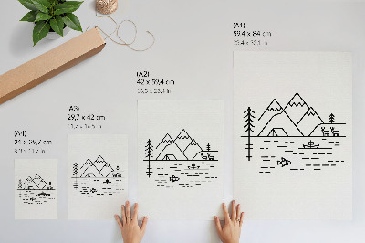 Dekorativni plakat Minimalističke linije, planine, jezera, životinje