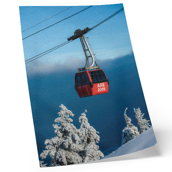 Tisak na platno Zimski krajolik crvena gondola bijela stabla