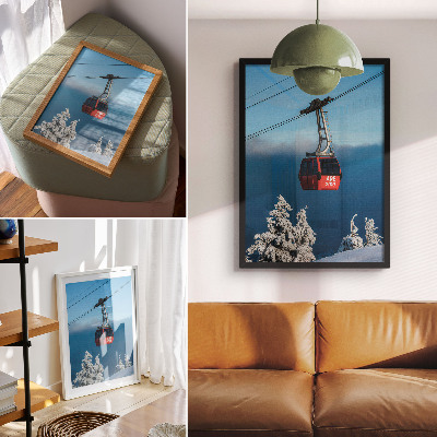 Tisak na platno Zimski krajolik crvena gondola bijela stabla
