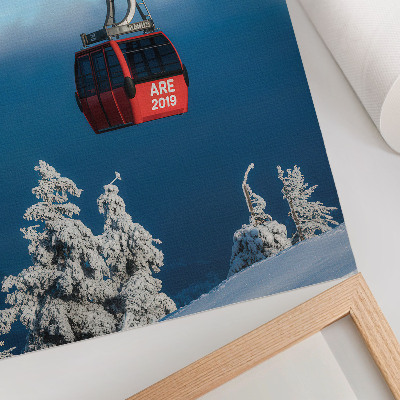 Tisak na platno Zimski krajolik crvena gondola bijela stabla