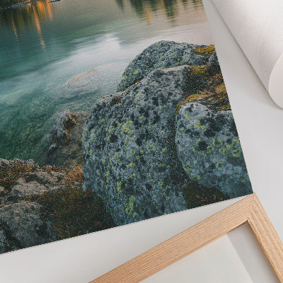 Plakat Planine, jezero, otok, maglovito jutro