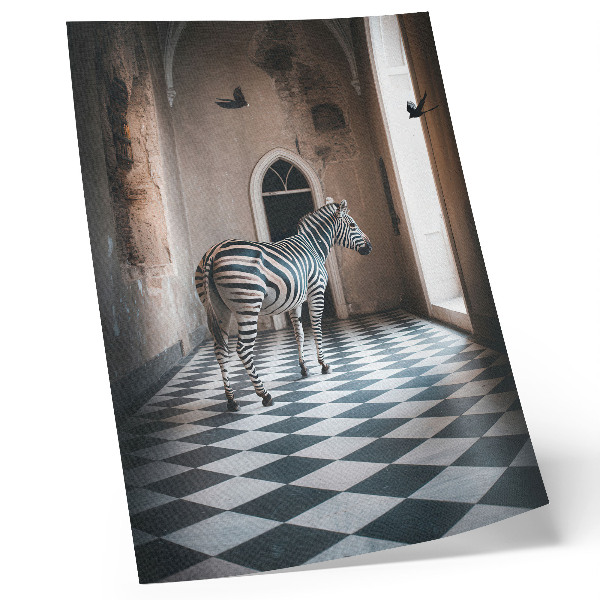 Plakat Zebra na pozadini arhitekture s pticama u letu