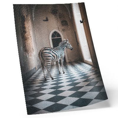 Plakat Zebra na pozadini arhitekture s pticama u letu