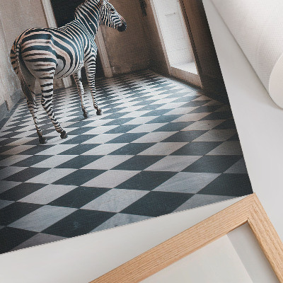 Plakat Zebra na pozadini arhitekture s pticama u letu