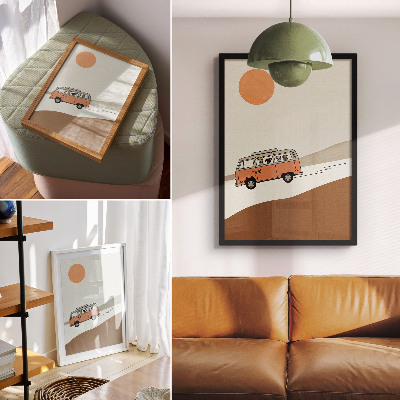 Dekorativni plakat Minimalistički odmor u narančastom kamperu