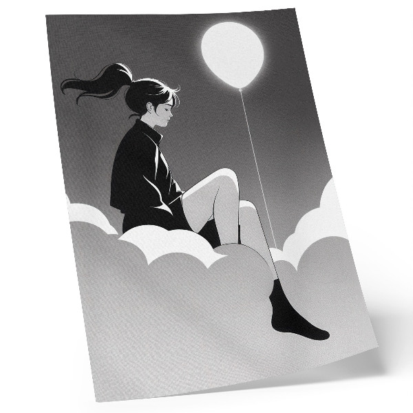 Plakat Figura na oblaku s balonom u minimalističkom stilu