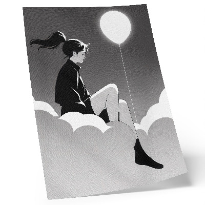 Plakat Figura na oblaku s balonom u minimalističkom stilu