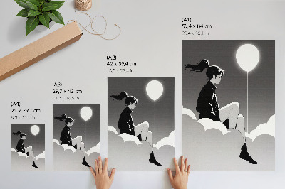 Plakat Figura na oblaku s balonom u minimalističkom stilu