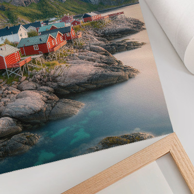 Zidni plakat Šarmantne kućice, mirno more i veličanstvene planine