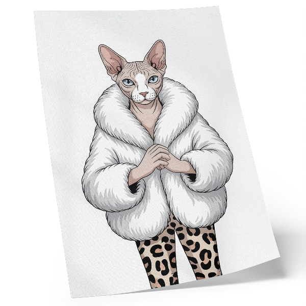 Plakat Mačka u krznenom kaputu i hlačama s leopard printom