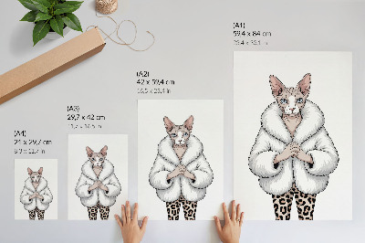 Plakat Mačka u krznenom kaputu i hlačama s leopard printom