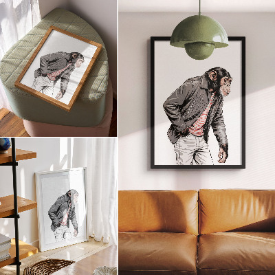 Dekorativni plakat Elegantna čimpanza u kontrastnoj grafičkoj jakni