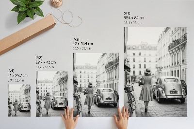 Dekorativni plakat Retro šarmantna žena u klasičnom gradskom automobilu