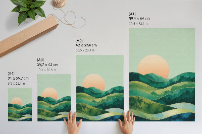 Plakat Pastelna brda, akvarelno sunce