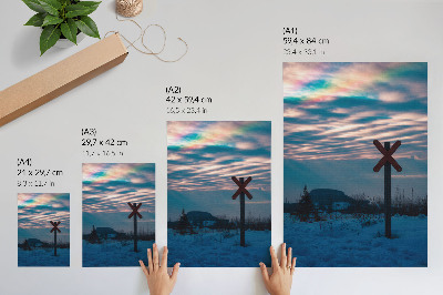 Plakat Atmosferski zimski krajolik, šareni oblaci, usamljeni znak