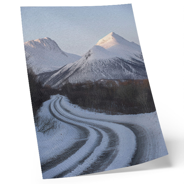 Plakat Zimski krajolik planine cesta krivulje ljepota