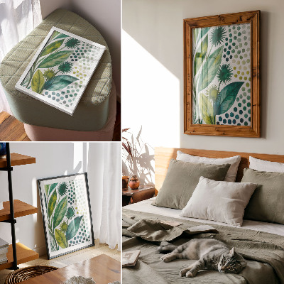 Tisak na platno Zeleno lišće točkice priroda svježina boho