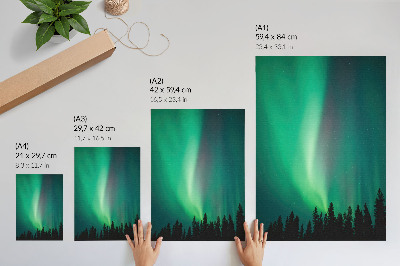 Zidni plakat Aurora zeleno drveće noć čarobna priroda